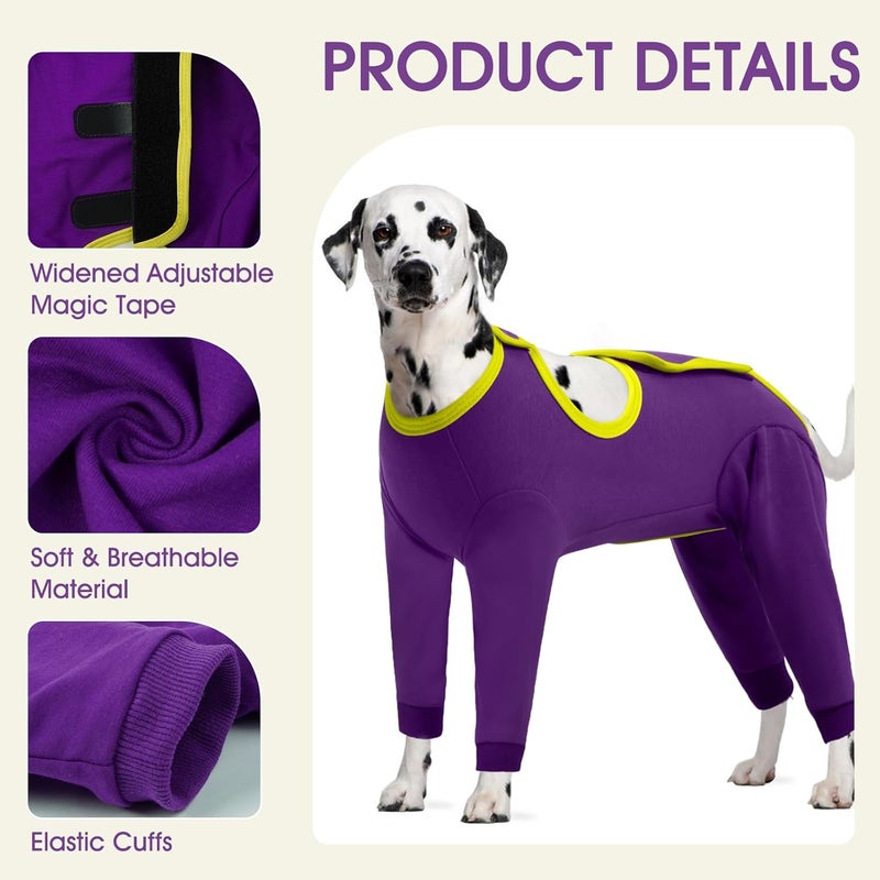 IDOMIK Dog Recovery Suit After Surgery,Long Sleeve Dog Surgical Onesie for Surgery,Soft Breathable Pet Pajamas Anti Shedding,Adjustable Bodysuit Prevent Licking Wound,Cone Collar Alternative,Purple,L - Image 2